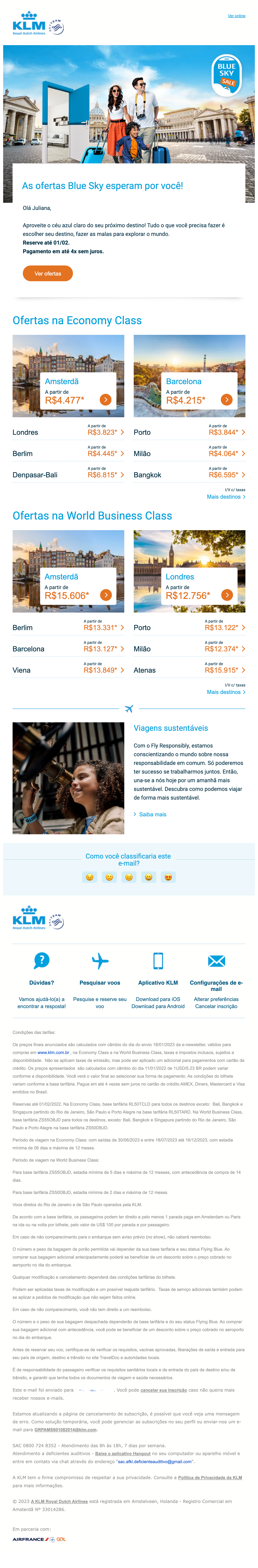 Email marketing Ofertas KLM