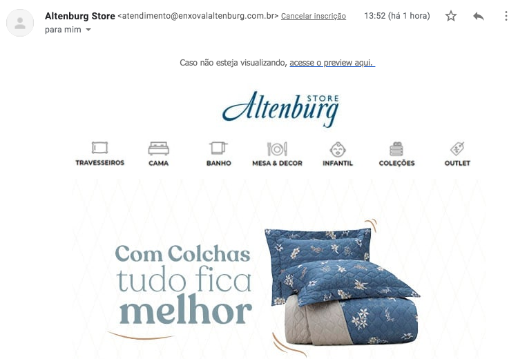 Exemplo de email marketing da Altenburg
