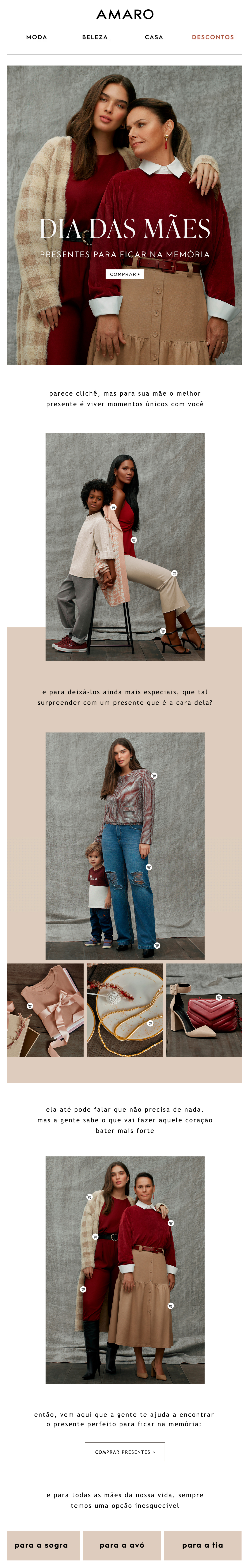 Exemplo de email marketing de Dia das Mães Amaro